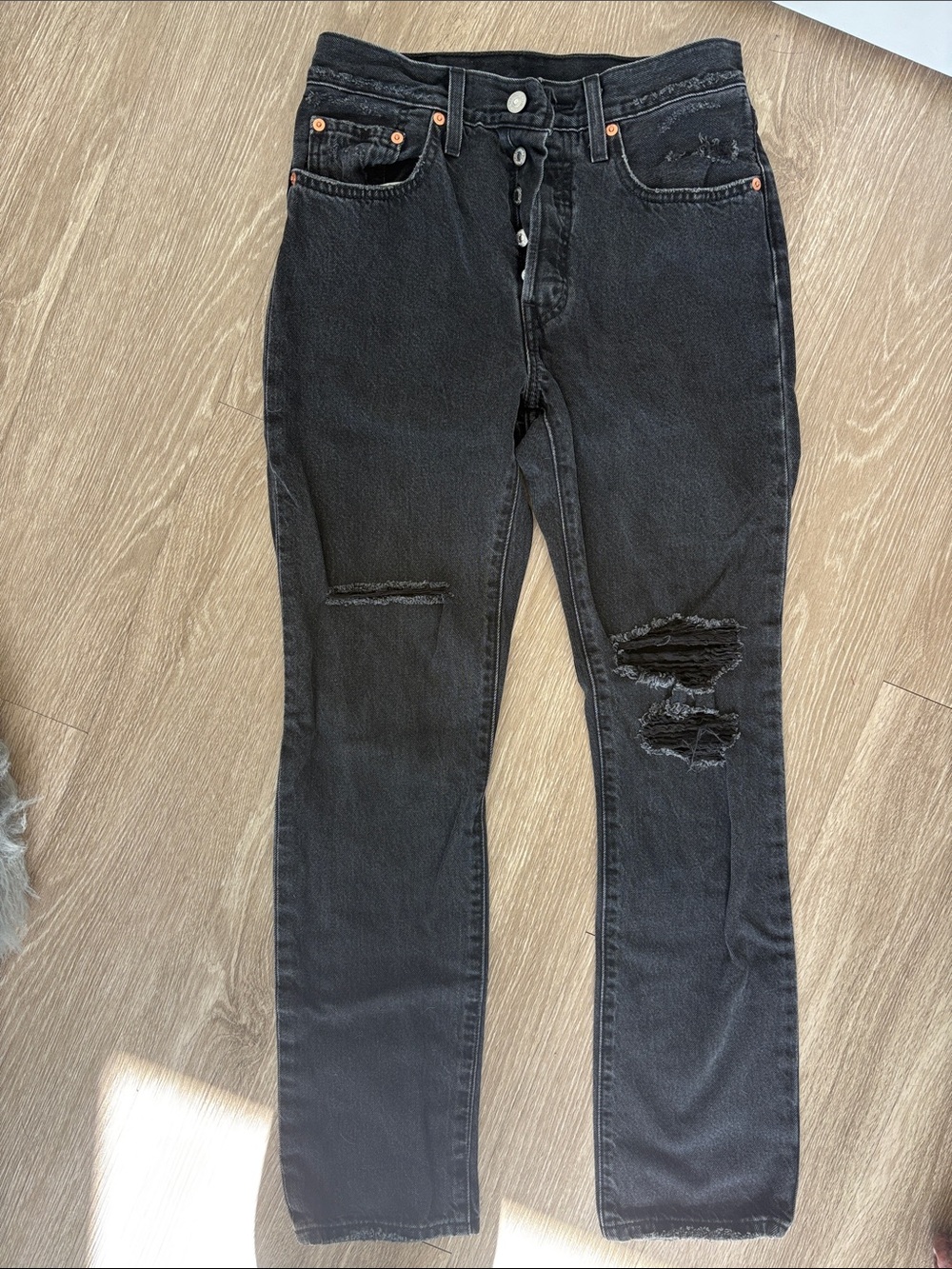Levi's Black Straight-Leg Distressed Women's Jeans